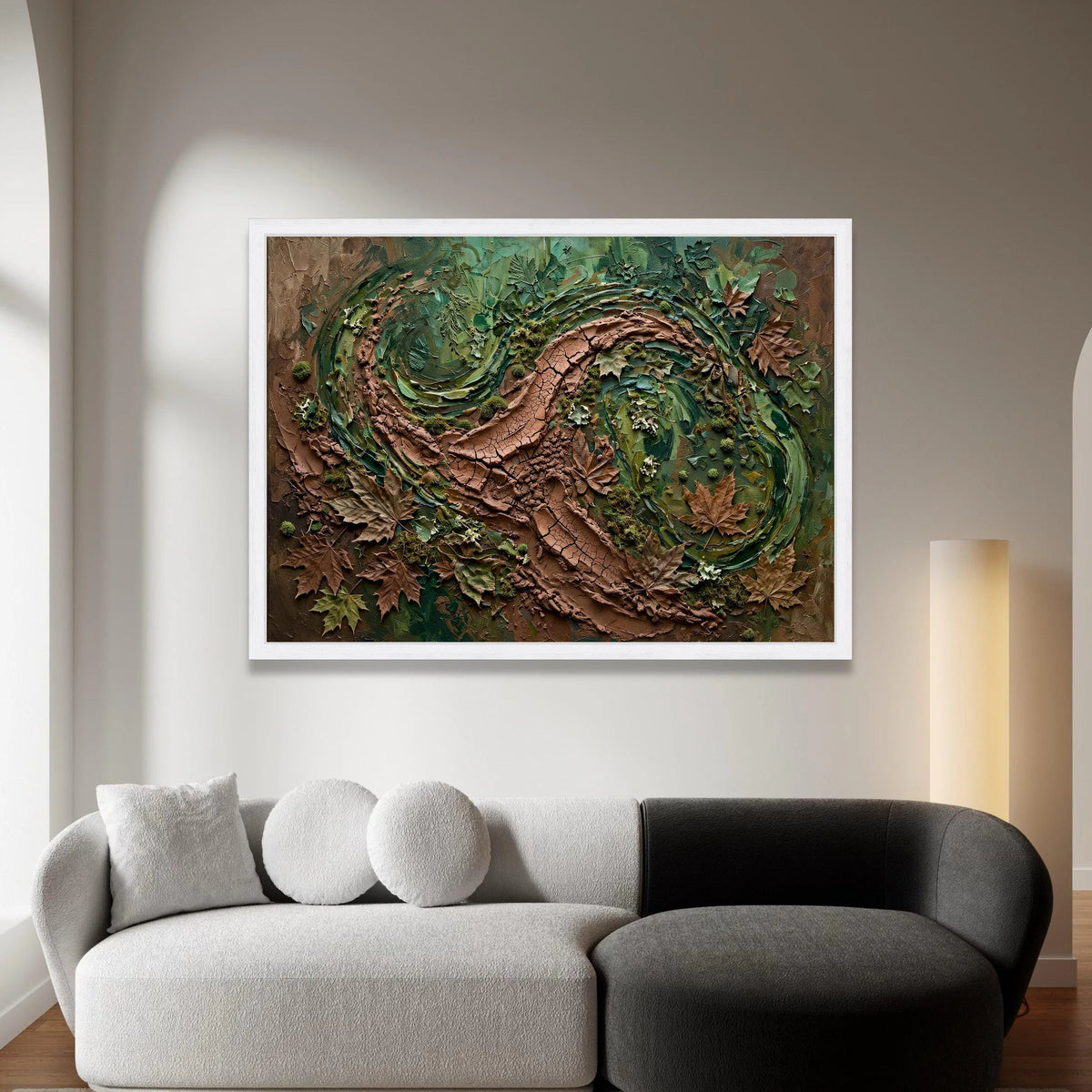 Earthy Swirl Abstract Canvas, Nature Wall Art, Green and Brown Home Decor, Leaf Motif Canvas, Organic Landscape Design Canvas Print Art