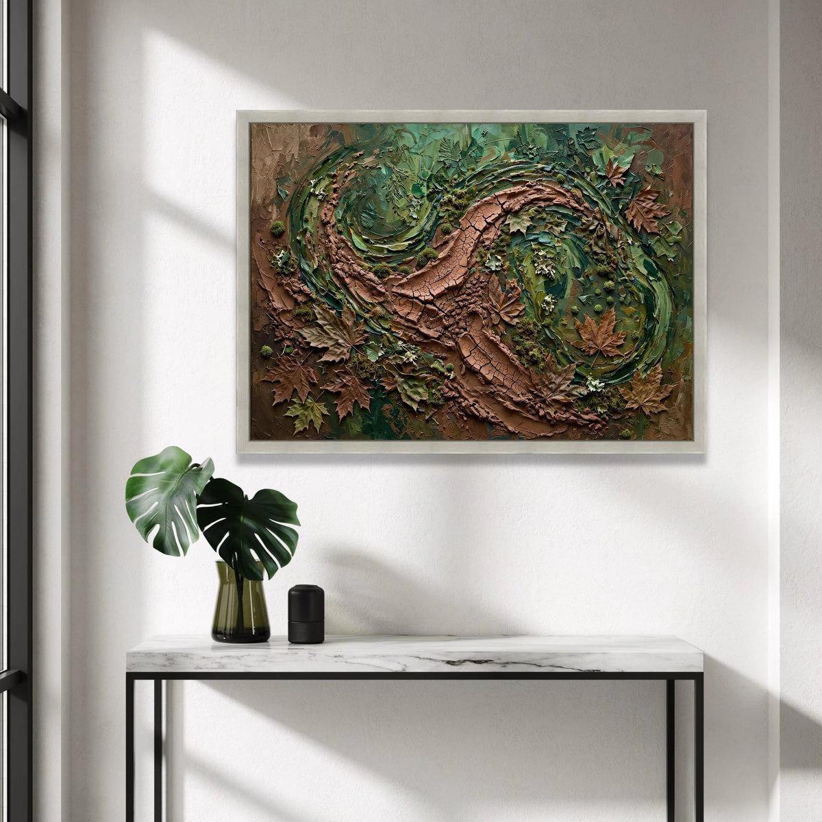 Earthy Swirl Abstract Canvas, Nature Wall Art, Green and Brown Home Decor, Leaf Motif Canvas, Organic Landscape Design Canvas Print Art