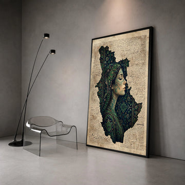 Ethnic Portrait Canvas Wall Art, Persian Calligraphy Background, Woman Profile Artwork, Floral Pattern Canvas, Cultural Canvas Print Art