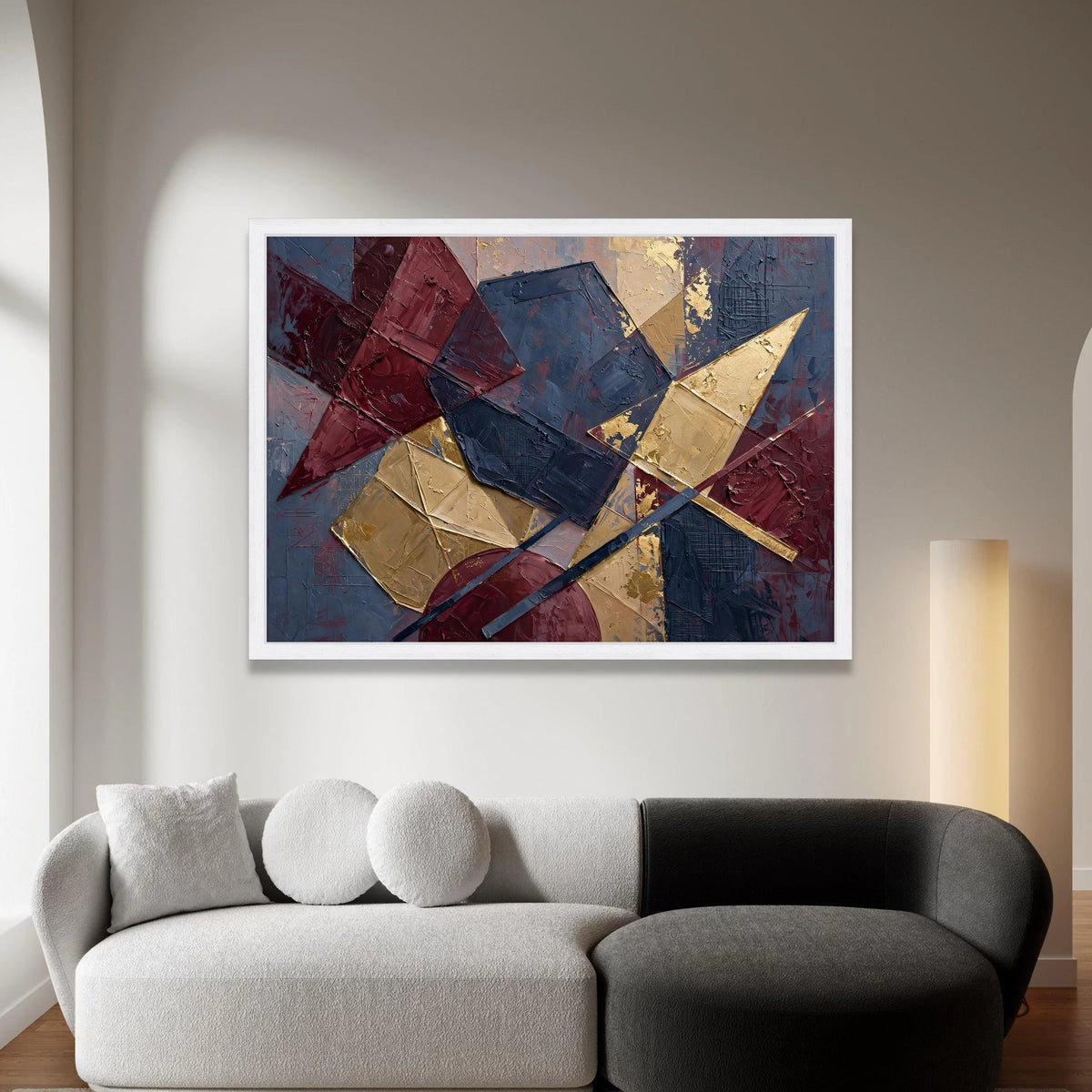 Modern Geometric Canvas Wall Art, Abstract Shapes Canvas, Burgundy and Navy Blue Decor, Contemporary Home Decoration, Ready Canvas Print Art