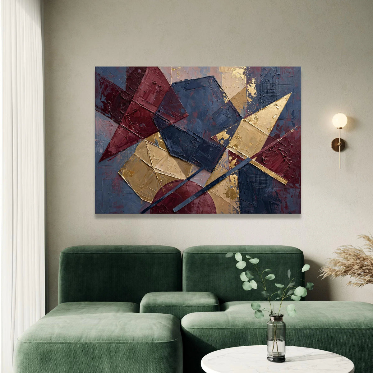 Modern Geometric Canvas Wall Art, Abstract Shapes Canvas, Burgundy and Navy Blue Decor, Contemporary Home Decoration, Ready Canvas Print Art