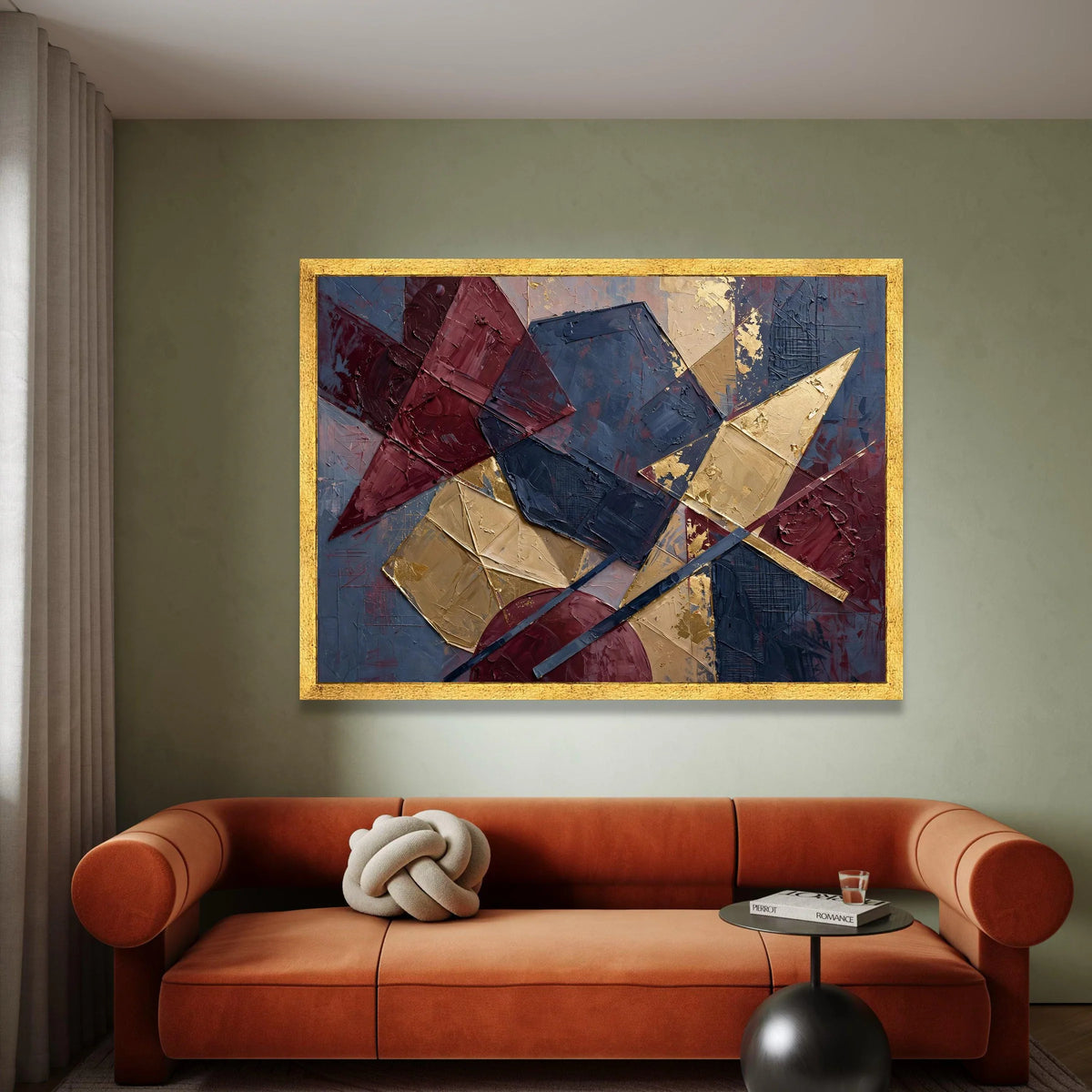 Modern Geometric Canvas Wall Art, Abstract Shapes Canvas, Burgundy and Navy Blue Decor, Contemporary Home Decoration, Ready Canvas Print Art