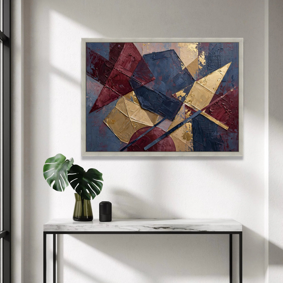 Modern Geometric Canvas Wall Art, Abstract Shapes Canvas, Burgundy and Navy Blue Decor, Contemporary Home Decoration, Ready Canvas Print Art