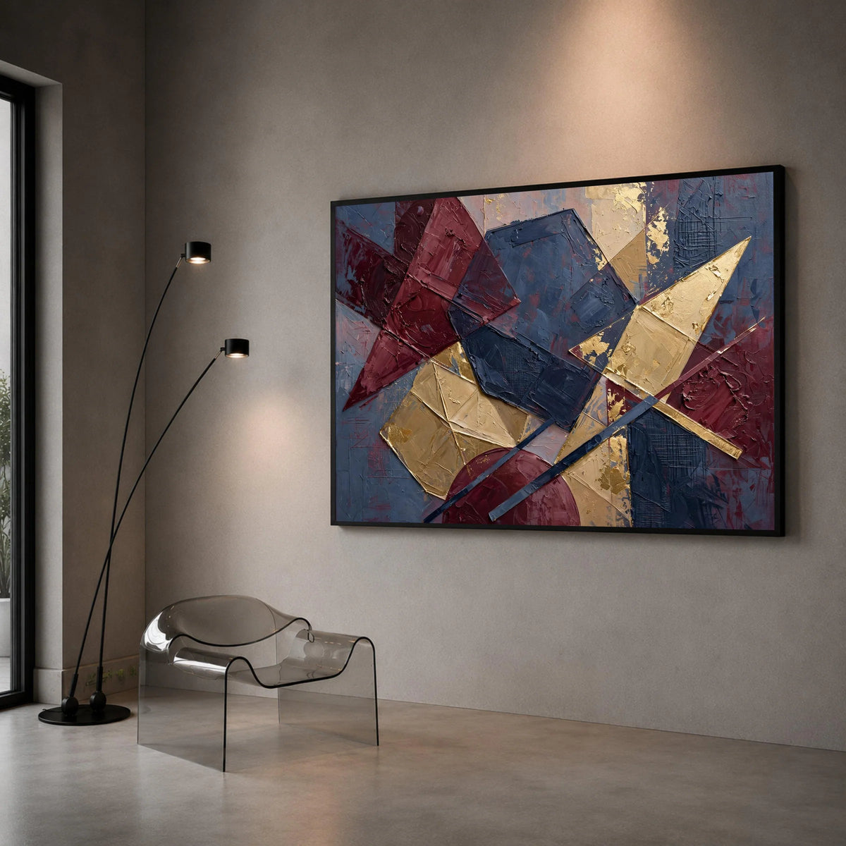 Modern Geometric Canvas Wall Art, Abstract Shapes Canvas, Burgundy and Navy Blue Decor, Contemporary Home Decoration, Ready Canvas Print Art