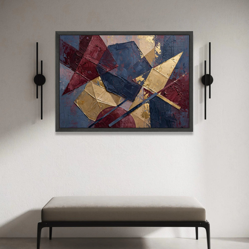 Modern Geometric Canvas Wall Art, Abstract Shapes Canvas, Burgundy and Navy Blue Decor, Contemporary Home Decoration, Ready Canvas Print Art