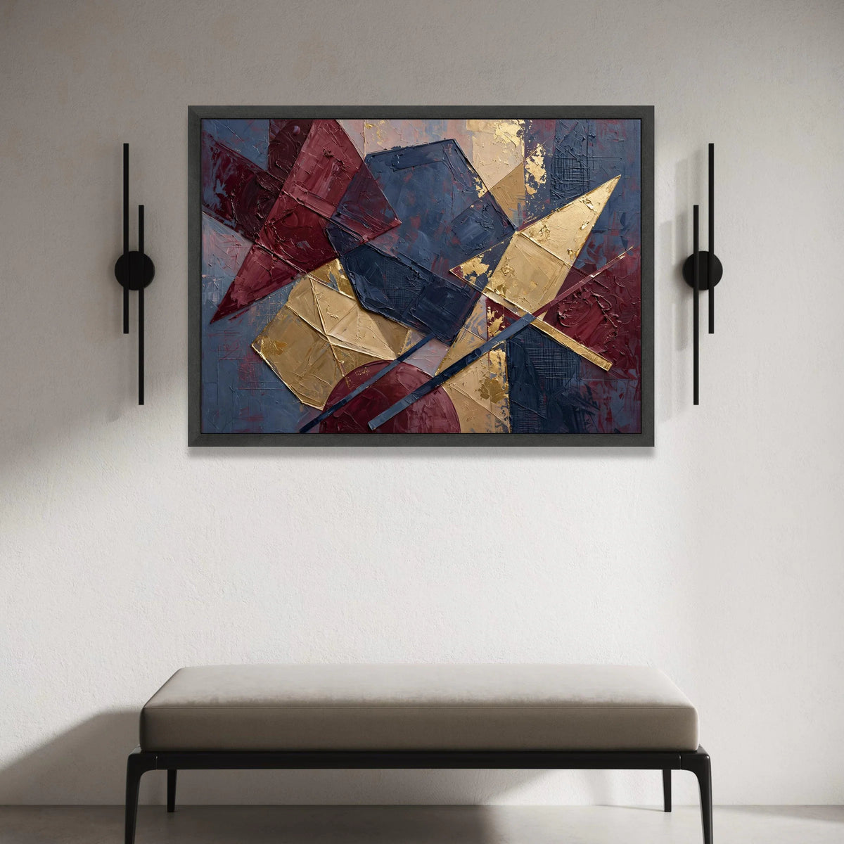 Modern Geometric Canvas Wall Art, Abstract Shapes Canvas, Burgundy and Navy Blue Decor, Contemporary Home Decoration, Ready Canvas Print Art