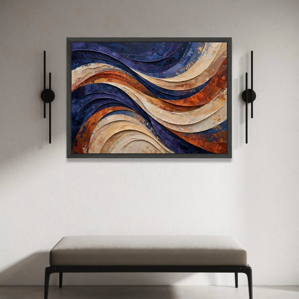 Flowing Wave Abstract Canvas Wall Art, Blue and Earth Tones Modern Home Decor, Curved Lines Canvas Painting, Contemporary Canvas Print Art