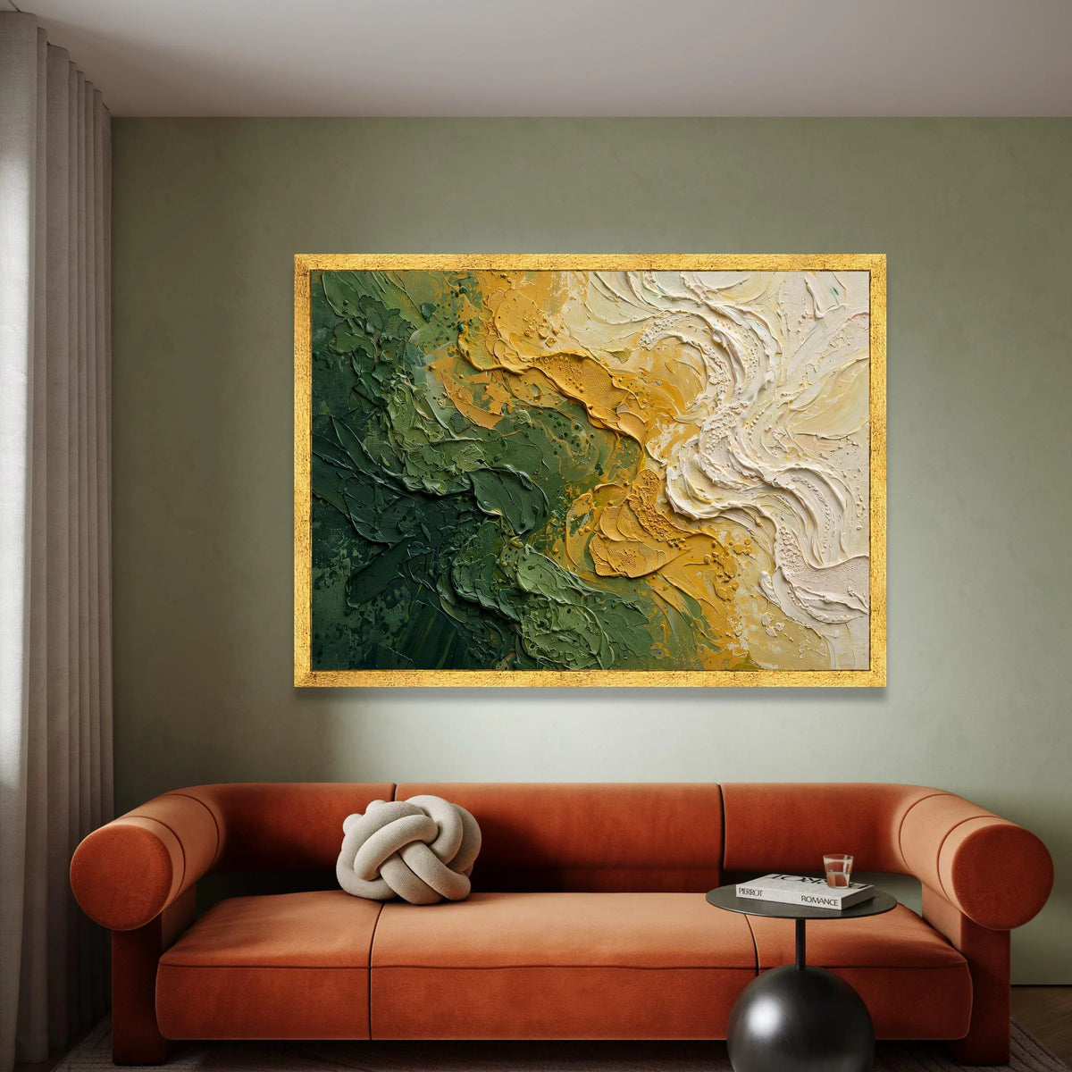 Earthy Green and Mustard Abstract Canvas Wall Art, Modern Nature Home Decoration, Organic Color Palette Painting, Ready to Canvas Print Art