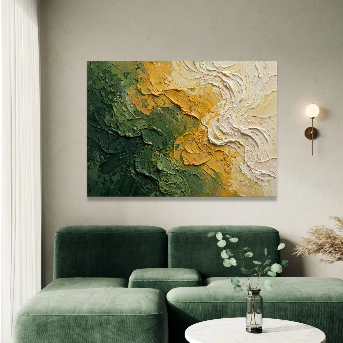 Earthy Green and Mustard Abstract Canvas Wall Art, Modern Nature Home Decoration, Organic Color Palette Painting, Ready to Canvas Print Art