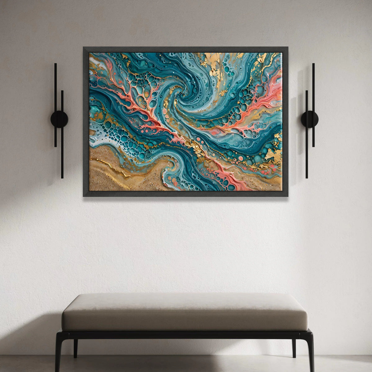 Turquoise Swirl Abstract Canvas, Fluid Art Waves Canvas, Modern Blue Coral Wall Art, Home Decor Painting, Ready to Hang Canvas Print Art