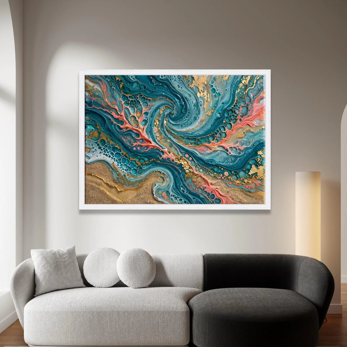 Turquoise Swirl Abstract Canvas, Fluid Art Waves Canvas, Modern Blue Coral Wall Art, Home Decor Painting, Ready to Hang Canvas Print Art