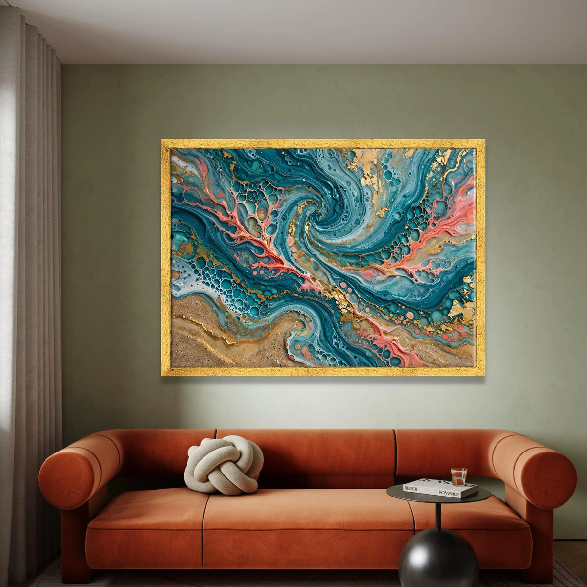 Turquoise Swirl Abstract Canvas, Fluid Art Waves Canvas, Modern Blue Coral Wall Art, Home Decor Painting, Ready to Hang Canvas Print Art