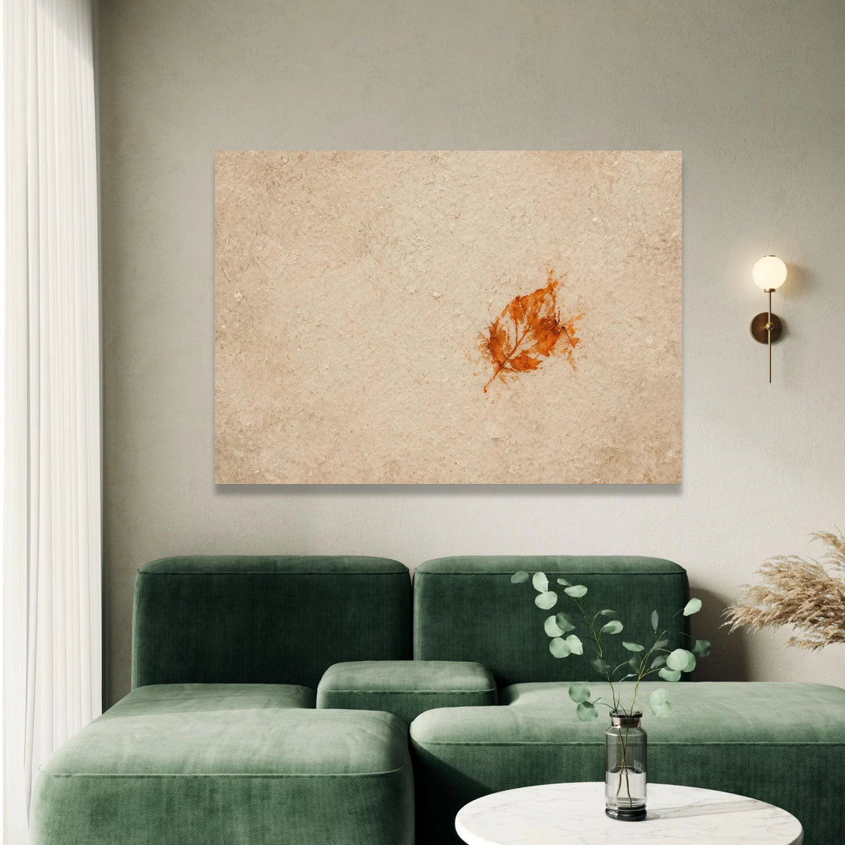 Autumn Leaf Print on Vintage Paper Canvas, Minimalist Rustic Wall Art, Nature Home Decoration, Earth Tone Canvas Design Canvas Print Art