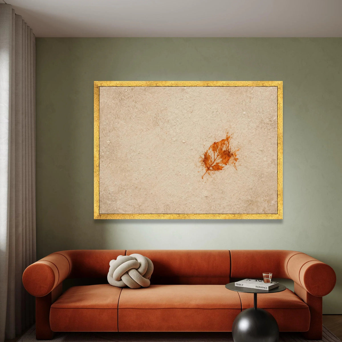 Autumn Leaf Print on Vintage Paper Canvas, Minimalist Rustic Wall Art, Nature Home Decoration, Earth Tone Canvas Design Canvas Print Art