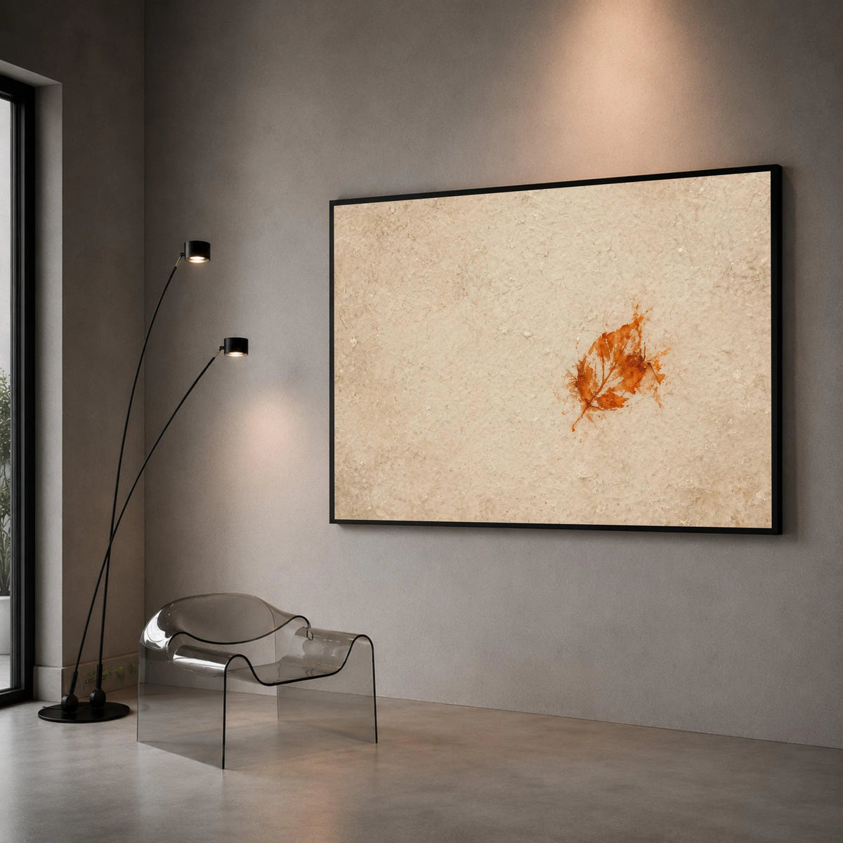 Autumn Leaf Print on Vintage Paper Canvas, Minimalist Rustic Wall Art, Nature Home Decoration, Earth Tone Canvas Design Canvas Print Art