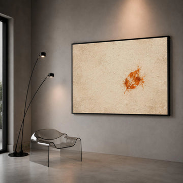 Autumn Leaf Print on Vintage Paper Canvas, Minimalist Rustic Wall Art, Nature Home Decoration, Earth Tone Canvas Design Canvas Print Art