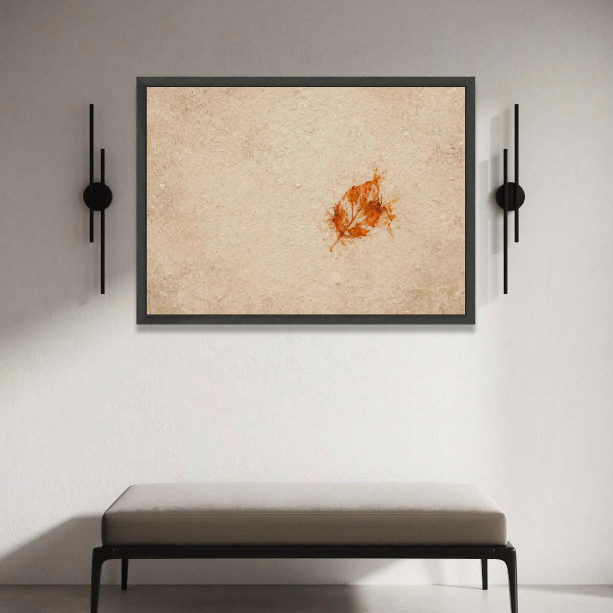 Autumn Leaf Print on Vintage Paper Canvas, Minimalist Rustic Wall Art, Nature Home Decoration, Earth Tone Canvas Design Canvas Print Art