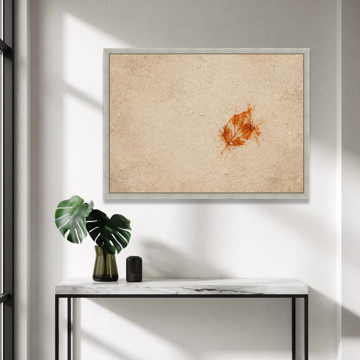 Autumn Leaf Print on Vintage Paper Canvas, Minimalist Rustic Wall Art, Nature Home Decoration, Earth Tone Canvas Design Canvas Print Art