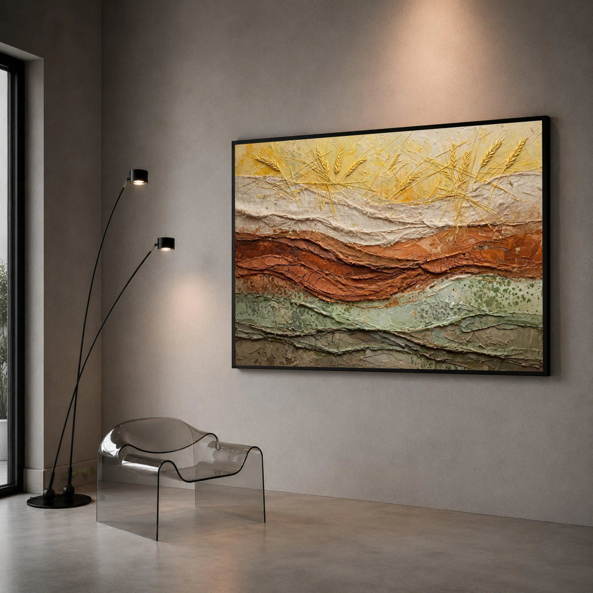 Rustic Wheat Field Canvas Wall Art, Harvest Landscape Painting, Earth Tone Home Decoration, Natural Grain Illustration, Canvas Print Art
