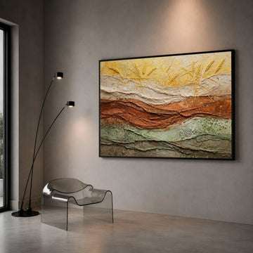 Rustic Wheat Field Canvas Wall Art, Harvest Landscape Painting, Earth Tone Home Decoration, Natural Grain Illustration, Canvas Print Art