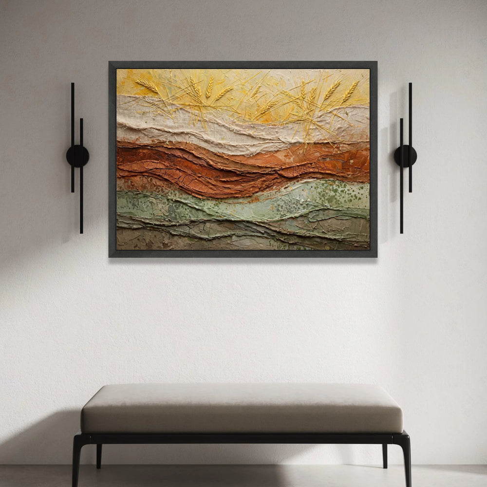 Rustic Wheat Field Canvas Wall Art, Harvest Landscape Painting, Earth Tone Home Decoration, Natural Grain Illustration, Canvas Print Art