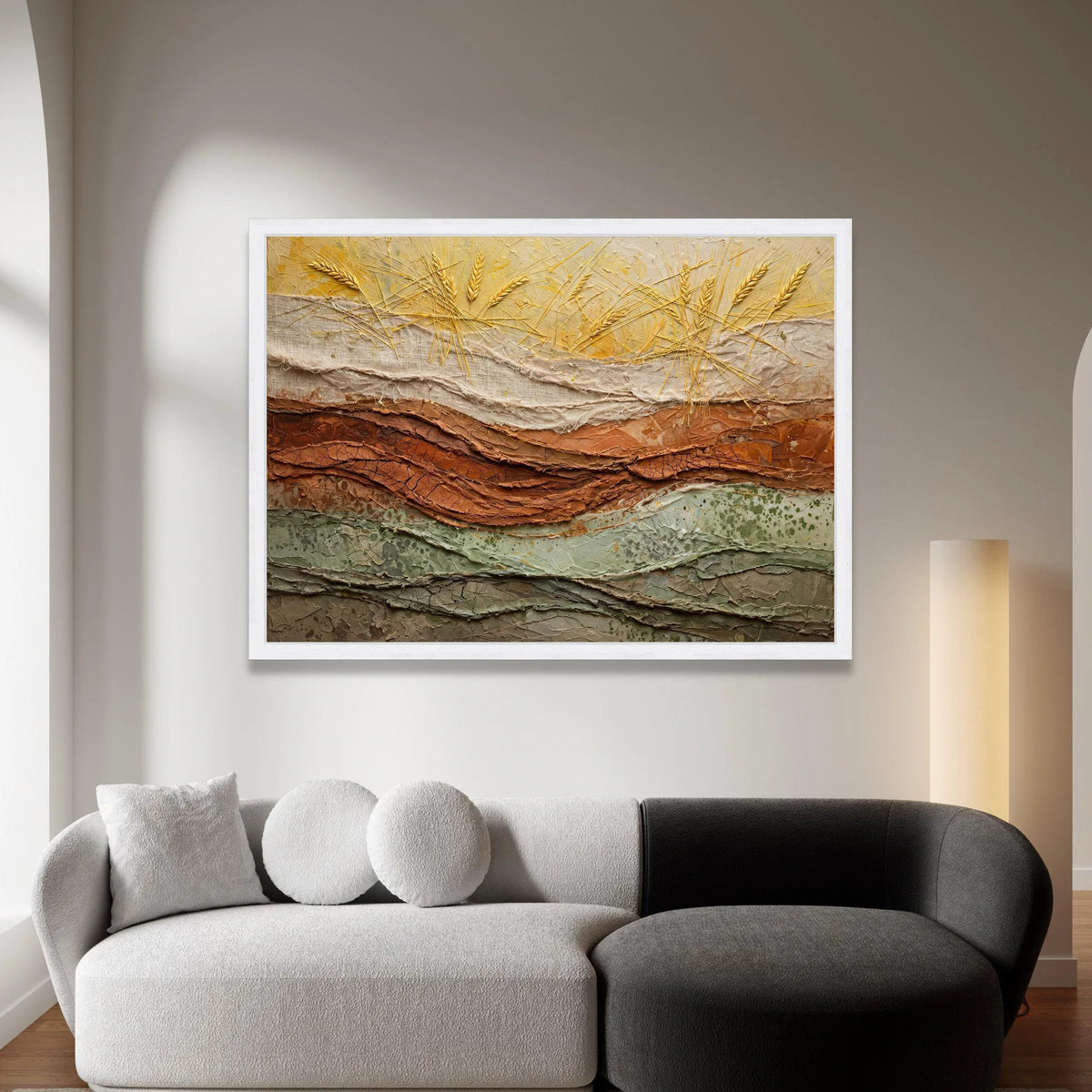 Rustic Wheat Field Canvas Wall Art, Harvest Landscape Painting, Earth Tone Home Decoration, Natural Grain Illustration, Canvas Print Art
