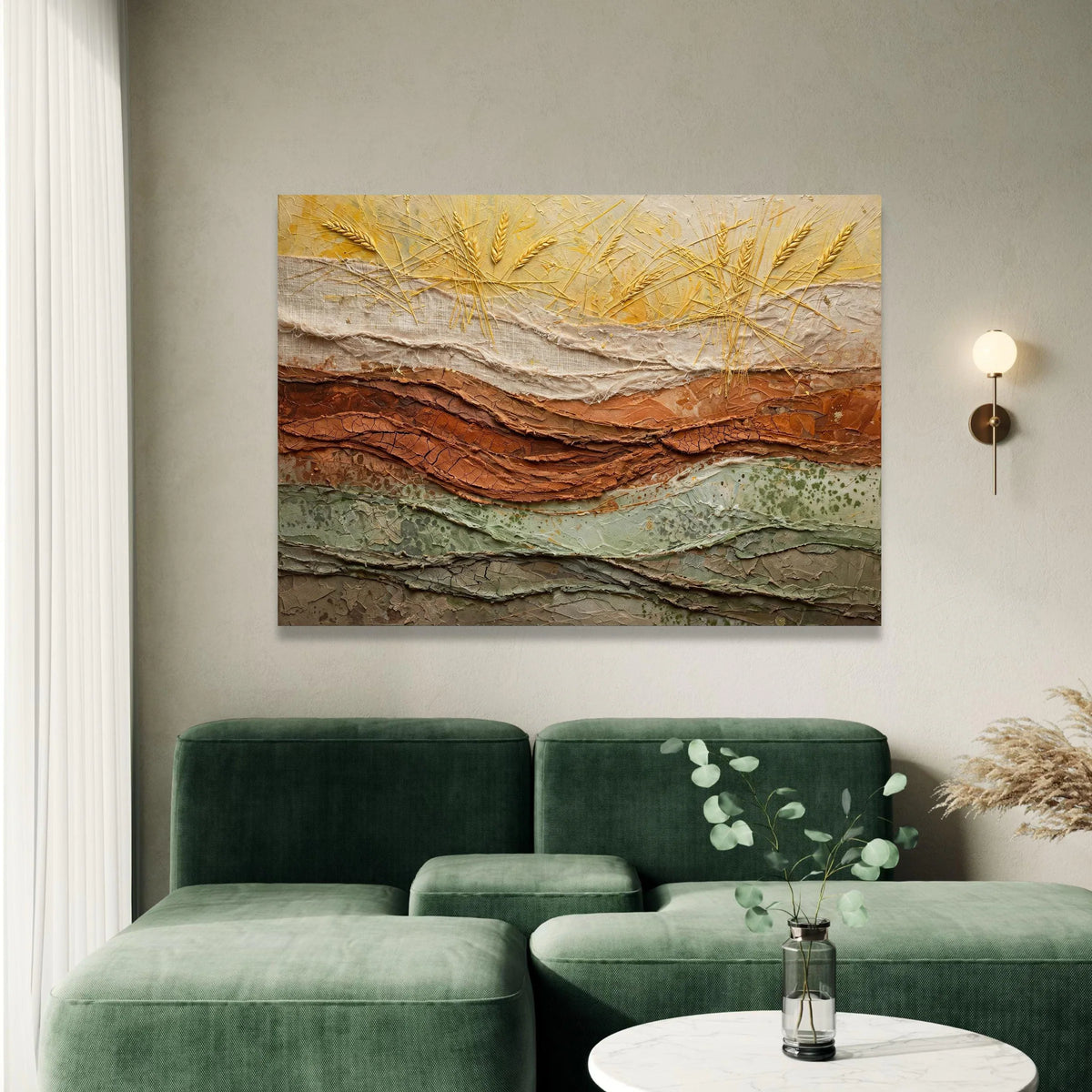 Rustic Wheat Field Canvas Wall Art, Harvest Landscape Painting, Earth Tone Home Decoration, Natural Grain Illustration, Canvas Print Art