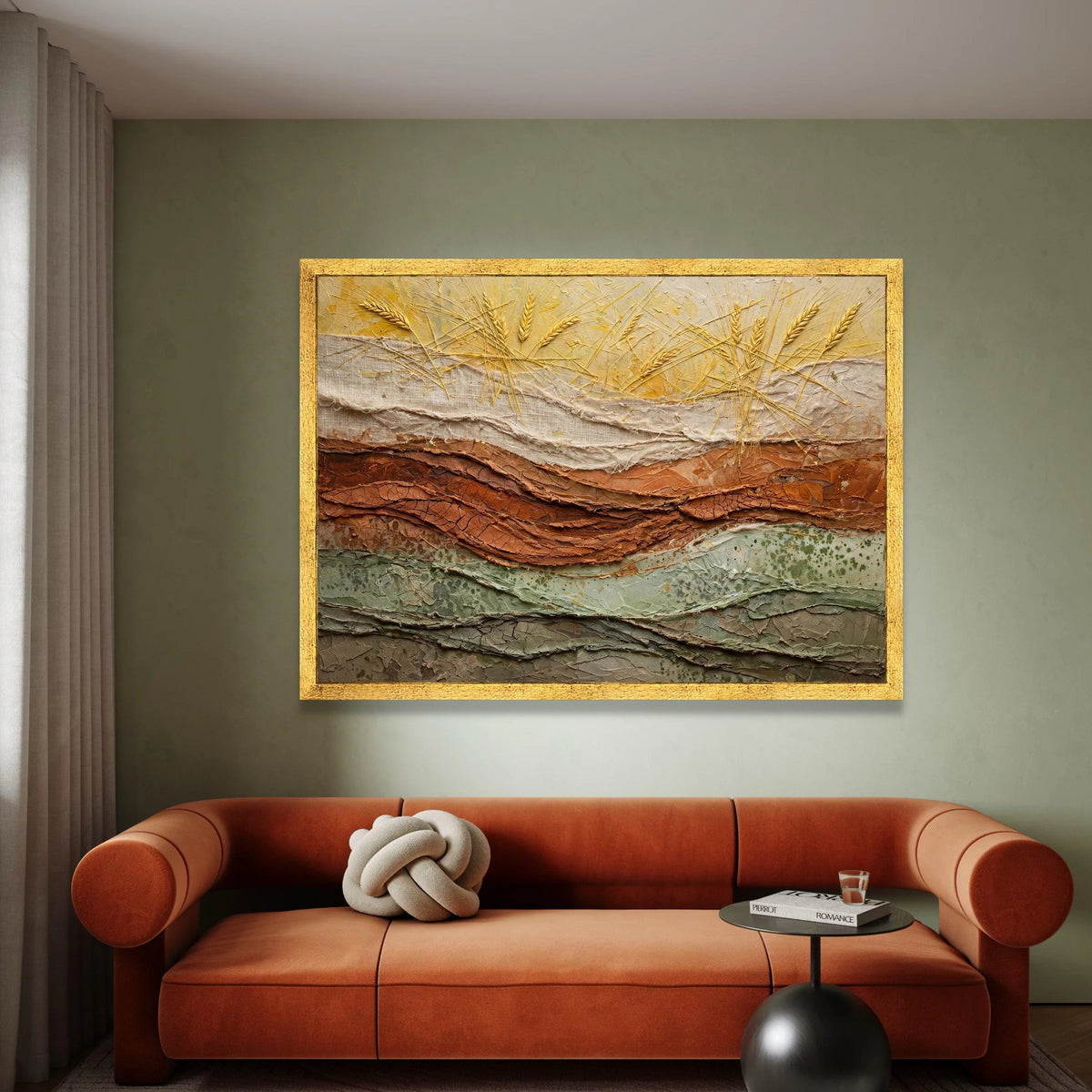 Rustic Wheat Field Canvas Wall Art, Harvest Landscape Painting, Earth Tone Home Decoration, Natural Grain Illustration, Canvas Print Art