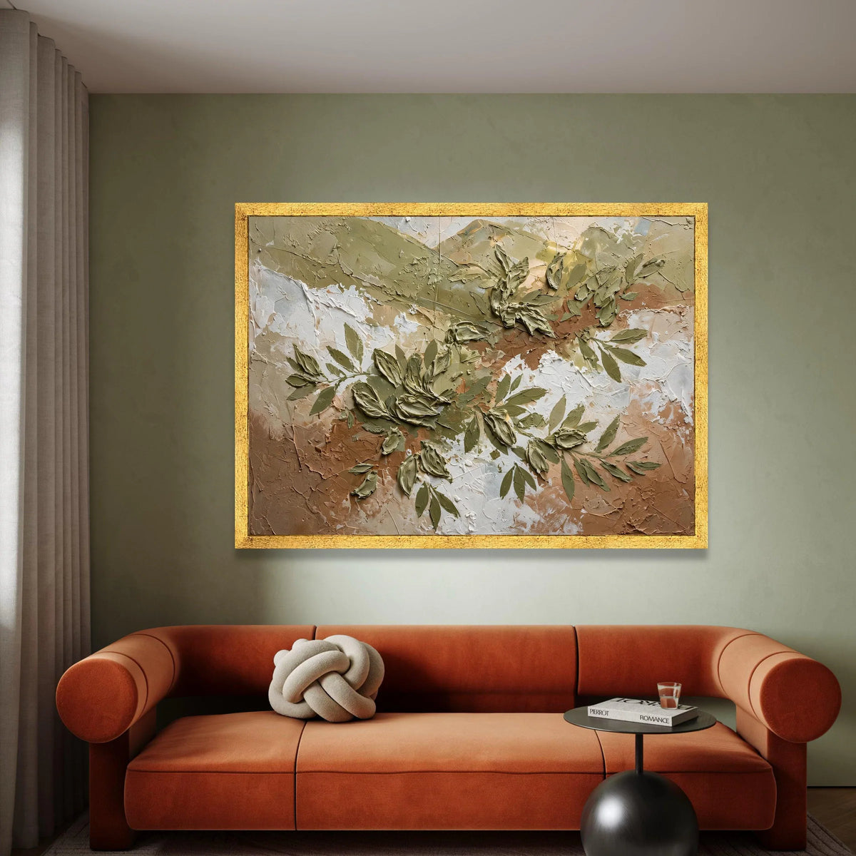 Earth Tone Floral Canvas Wall Art, Abstract Green Leaves Design, Rustic Nature Home Decoration, Botanical Accent Canvas Canvas Print Art
