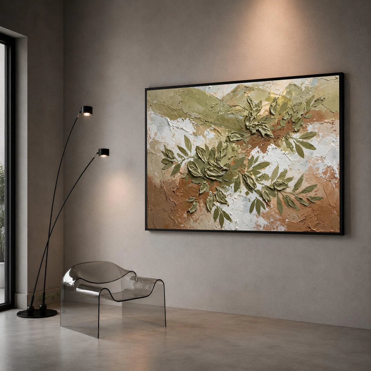 Earth Tone Floral Canvas Wall Art, Abstract Green Leaves Design, Rustic Nature Home Decoration, Botanical Accent Canvas Canvas Print Art