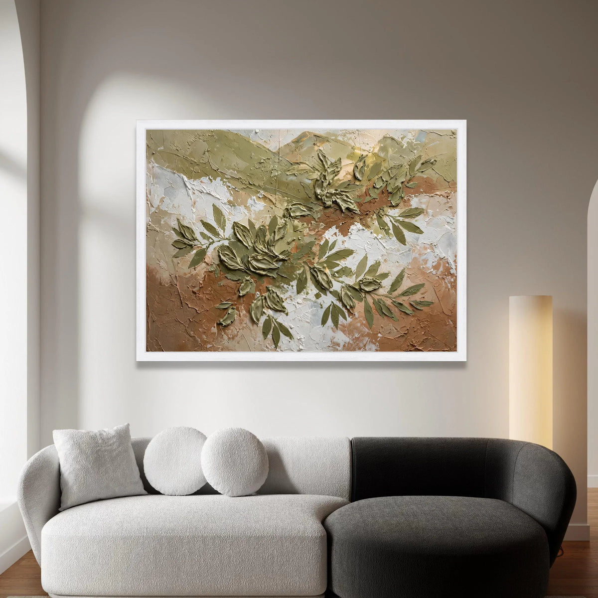 Earth Tone Floral Canvas Wall Art, Abstract Green Leaves Design, Rustic Nature Home Decoration, Botanical Accent Canvas Canvas Print Art