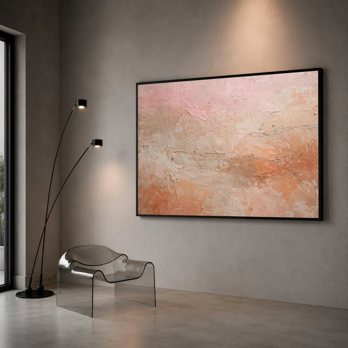 Soft Pastel Shades Canvas Wall Art, Abstract Neutral Home Decor, Warm Blush Pink and Beige Canvas, Modern Living Room Canvas Print Art