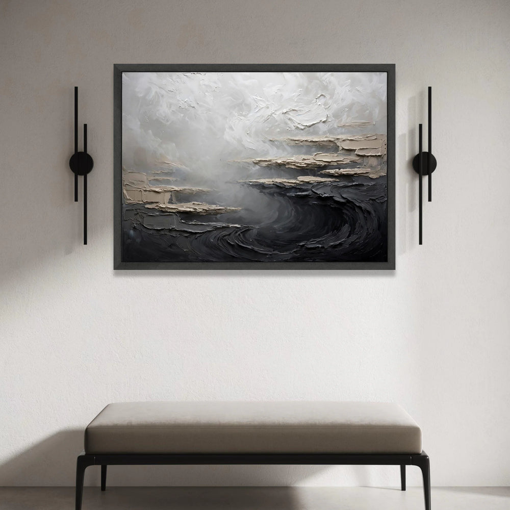 Monochrome Abstract Landscape Canvas, Modern Minimalist Wall Art, Neutral Tones Decor, Soft Gray and Black Canvas, Canvas Print Art