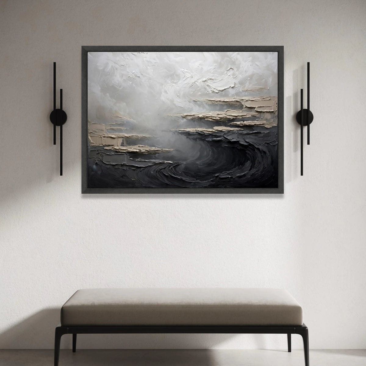Monochrome Abstract Landscape Canvas, Modern Minimalist Wall Art, Neutral Tones Decor, Soft Gray and Black Canvas, Canvas Print Art