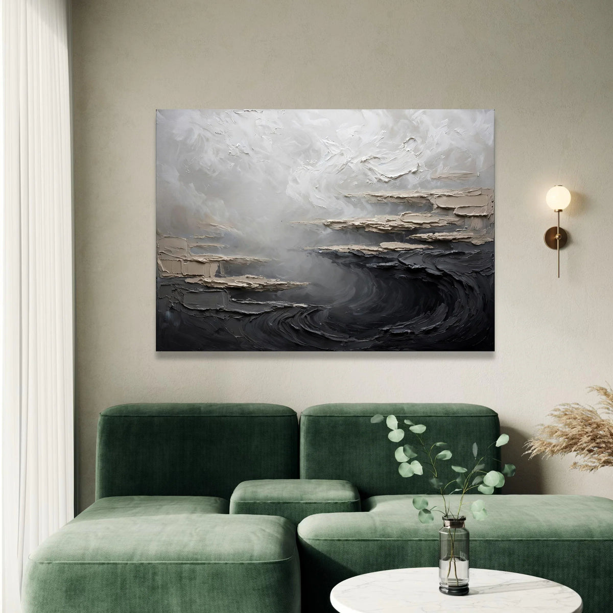 Monochrome Abstract Landscape Canvas, Modern Minimalist Wall Art, Neutral Tones Decor, Soft Gray and Black Canvas, Canvas Print Art