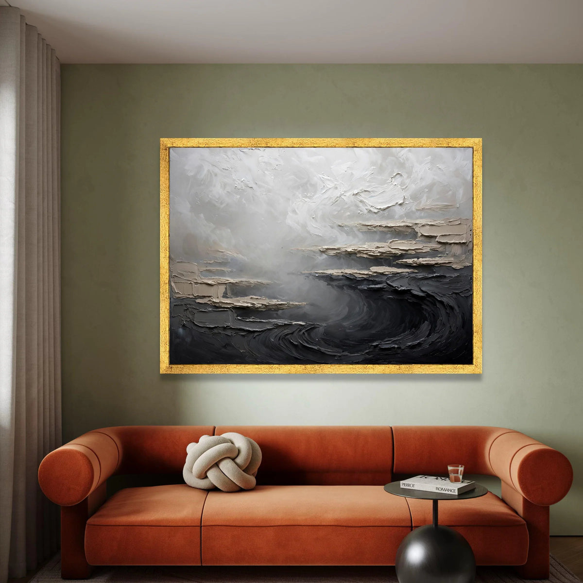 Monochrome Abstract Landscape Canvas, Modern Minimalist Wall Art, Neutral Tones Decor, Soft Gray and Black Canvas, Canvas Print Art