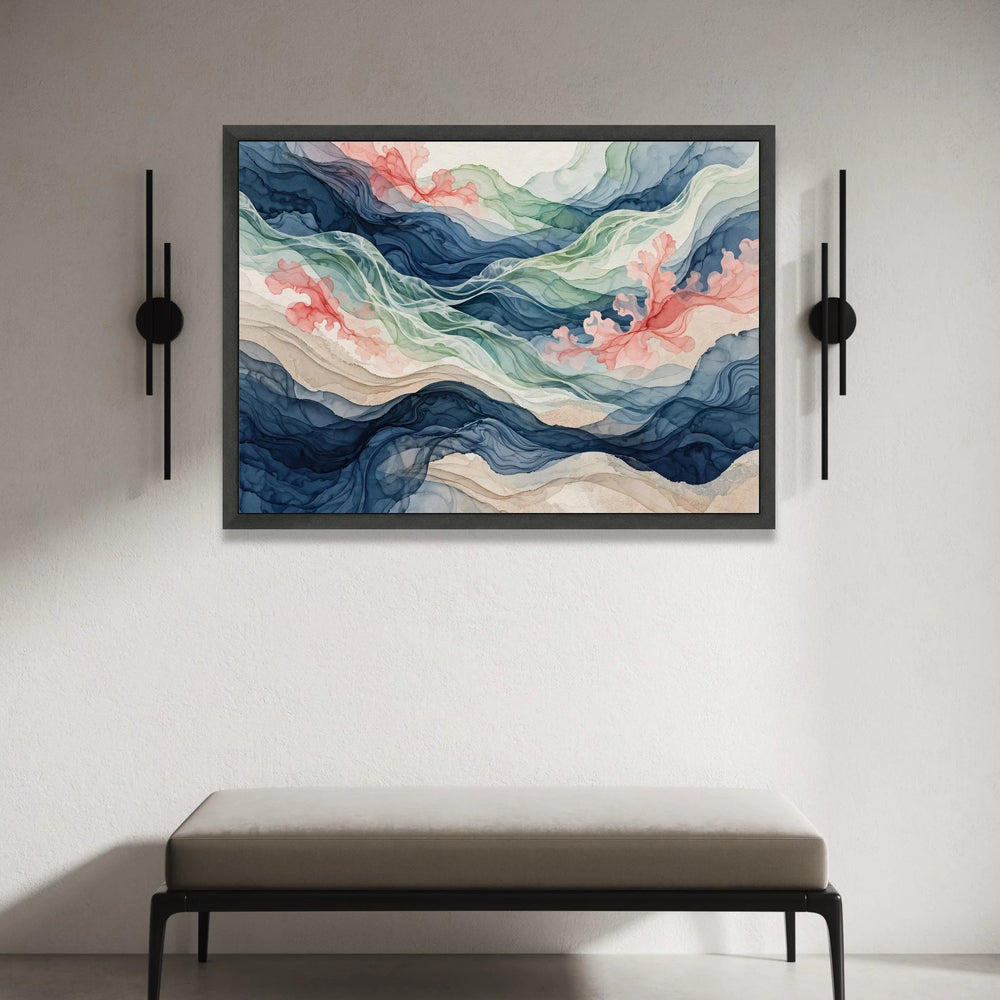 Abstract Flowing Waves Canvas Wall Art, Colorful Fluid Lines, Home Decoration Painting, Modern Watercolor Canvas, Ready to Canvas Print Art