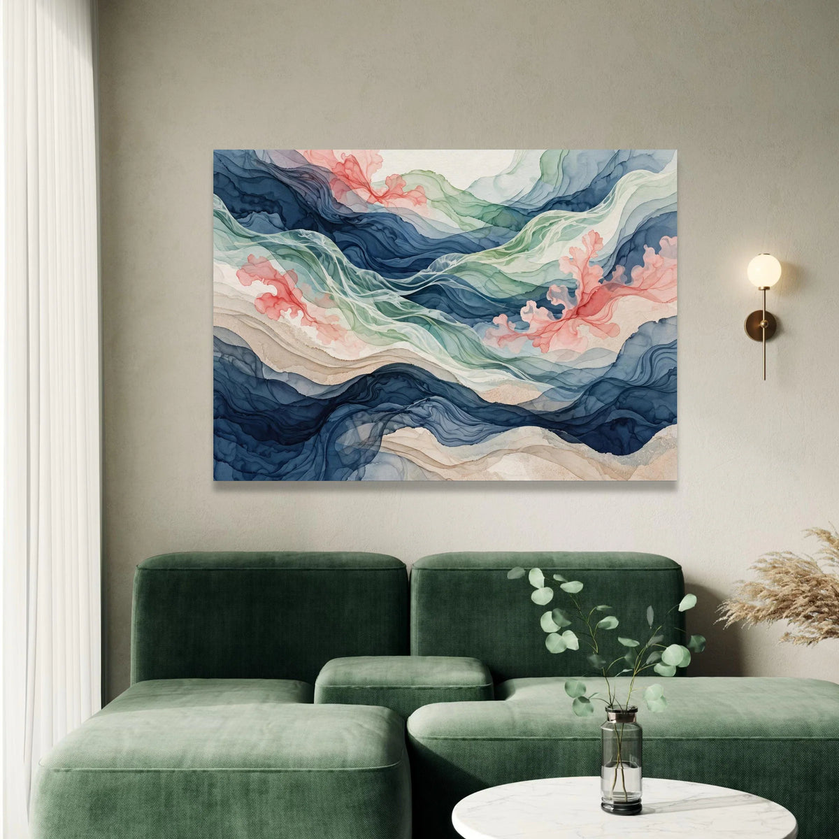 Abstract Flowing Waves Canvas Wall Art, Colorful Fluid Lines, Home Decoration Painting, Modern Watercolor Canvas, Ready to Canvas Print Art