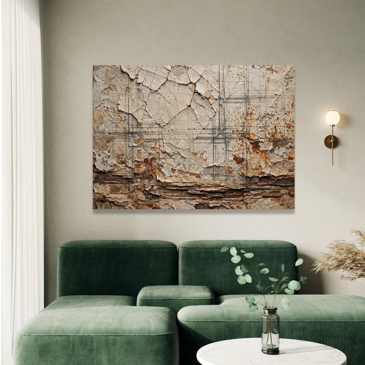Rustic Wall Art Canvas, Cracked Paint Abstract Design, Vintage Home Decor Canvas, Layered Wall Art, Industrial Style Canvas Canvas Print Art