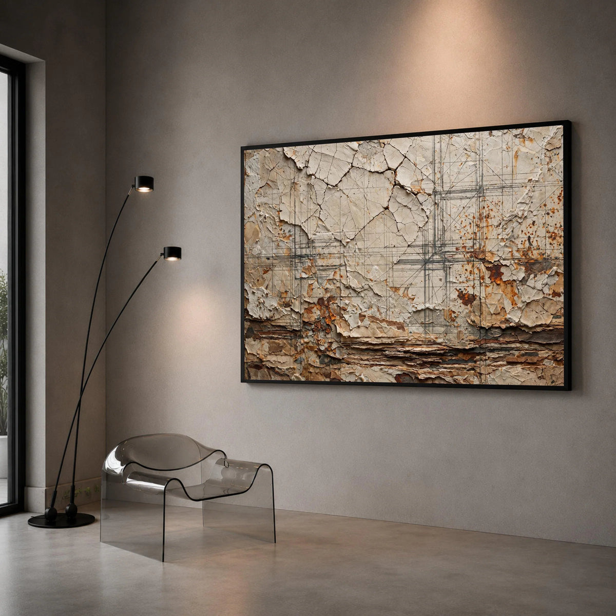 Rustic Wall Art Canvas, Cracked Paint Abstract Design, Vintage Home Decor Canvas, Layered Wall Art, Industrial Style Canvas Canvas Print Art