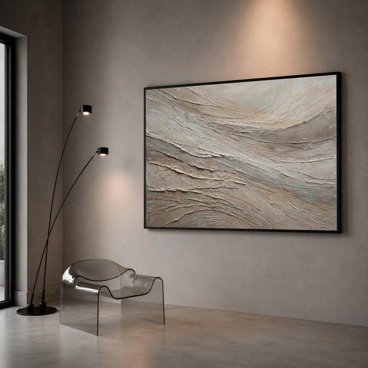 Neutral Abstract Flow Canvas Wall Art, Modern Gray Beige Painting, Contemporary Home Decoration, Minimalist Canvas Design, Canvas Print Art