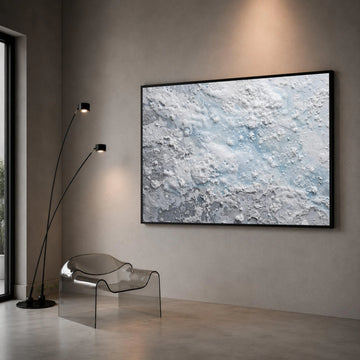 Frosted Snowflake Abstract Canvas, Winter White and Blue Wall Art, Icy Design, Seasonal Home Decoration, Ready to Hang Canvas Print Art