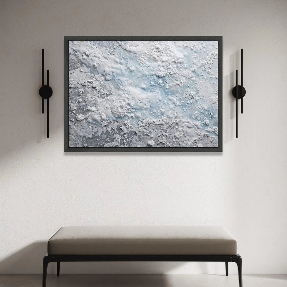 Frosted Snowflake Abstract Canvas, Winter White and Blue Wall Art, Icy Design, Seasonal Home Decoration, Ready to Hang Canvas Print Art