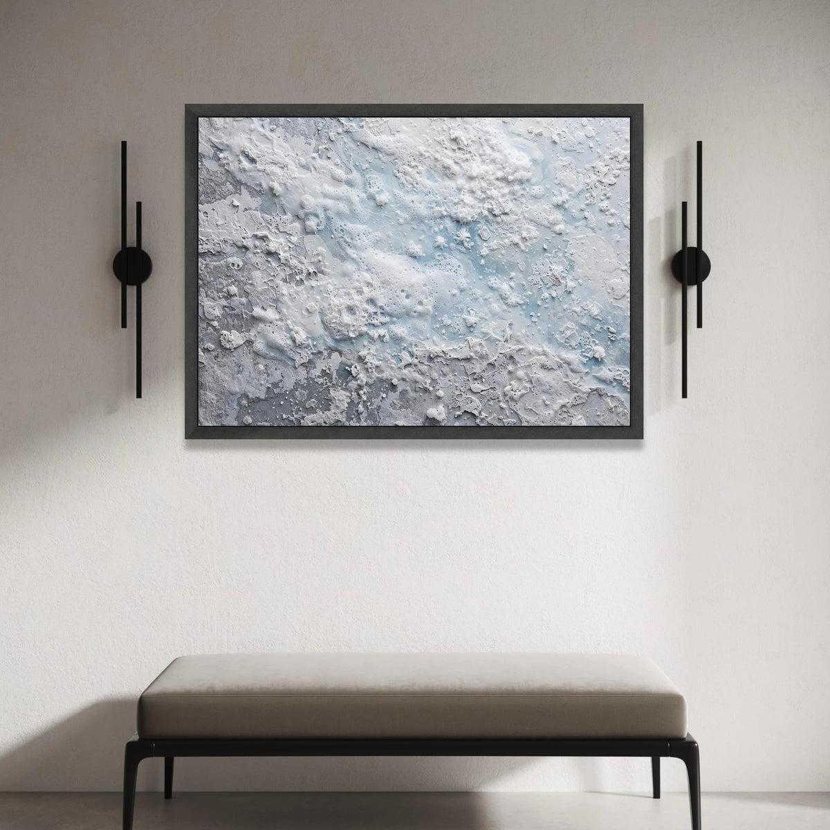Frosted Snowflake Abstract Canvas, Winter White and Blue Wall Art, Icy Design, Seasonal Home Decoration, Ready to Hang Canvas Print Art