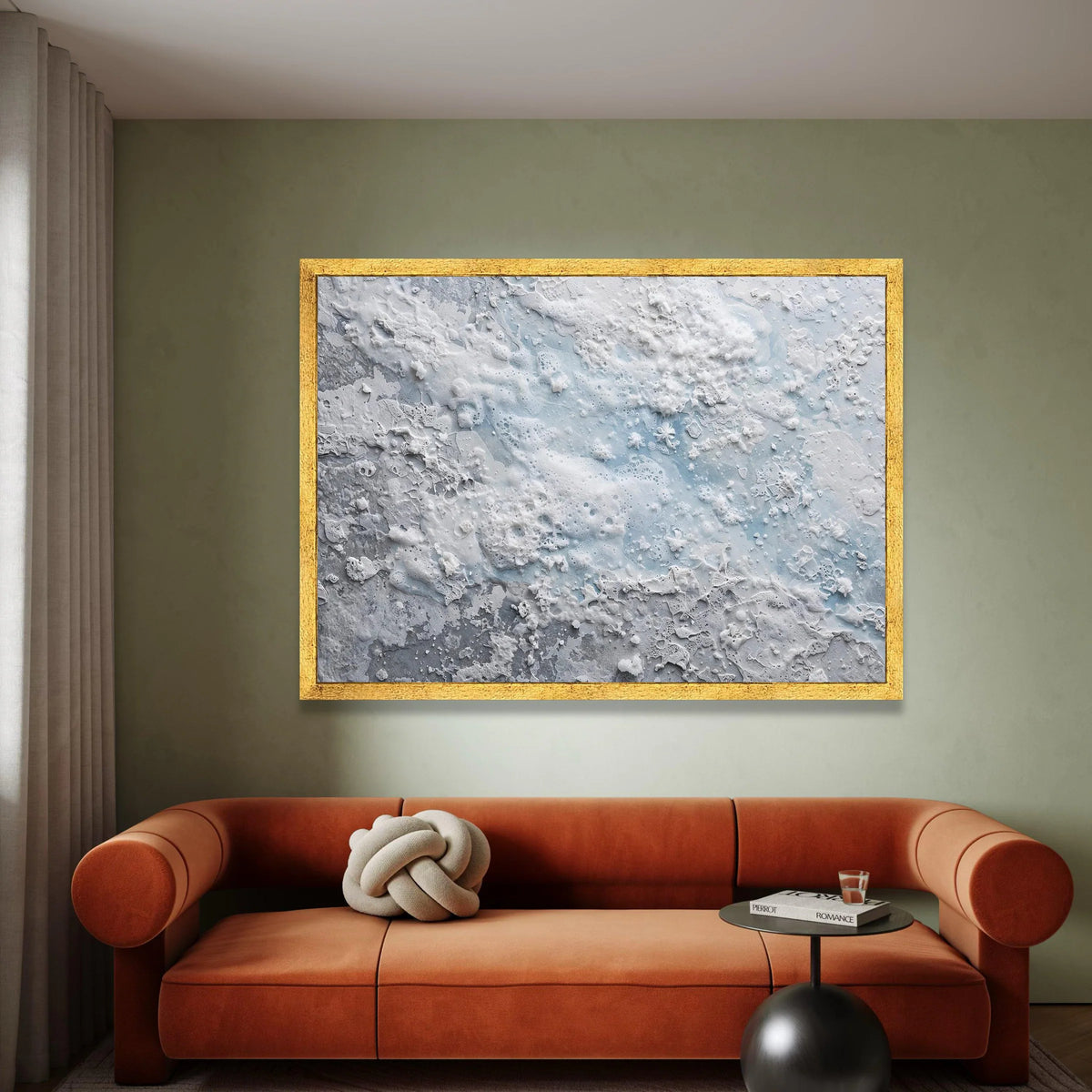 Frosted Snowflake Abstract Canvas, Winter White and Blue Wall Art, Icy Design, Seasonal Home Decoration, Ready to Hang Canvas Print Art
