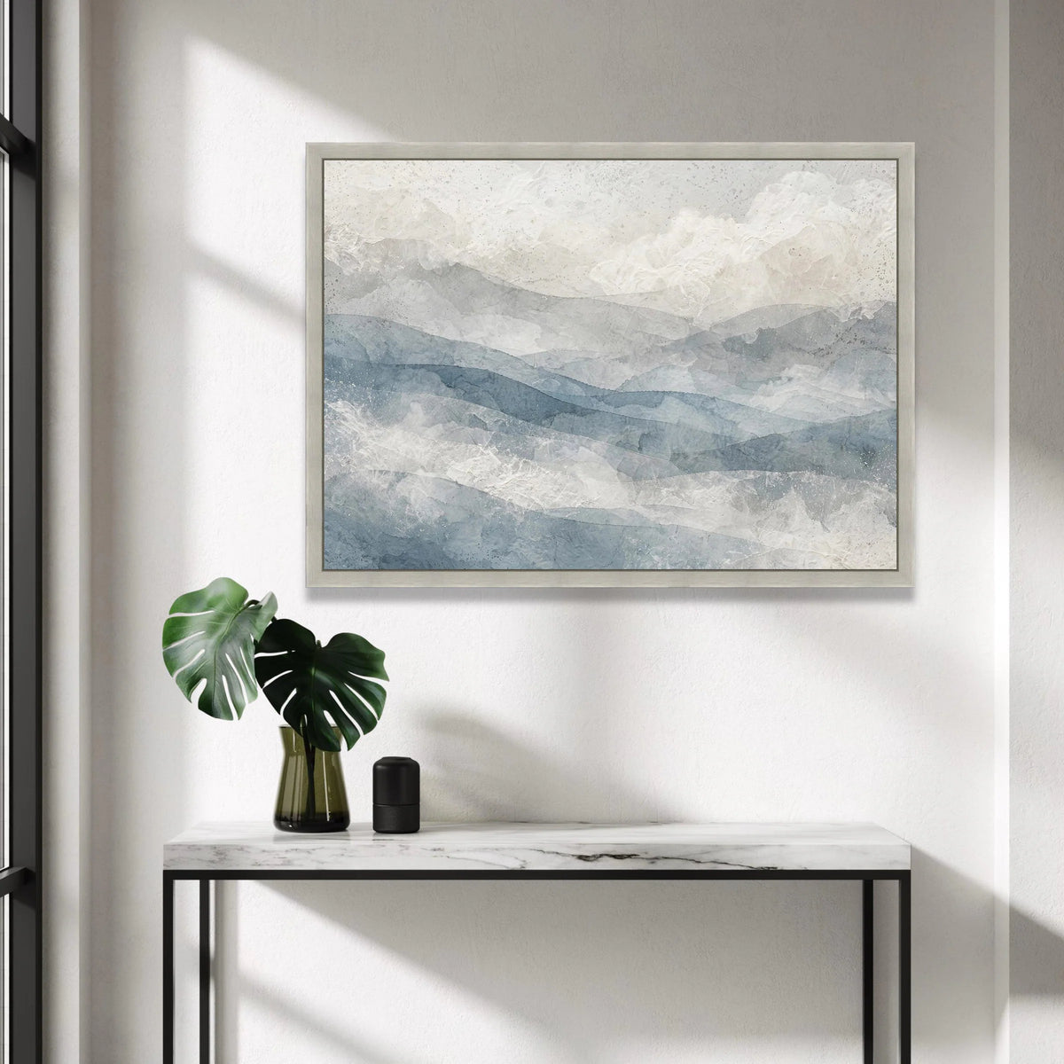 Soft Blue Waves Abstract Canvas, Serene Ocean Wall Art, Coastal Home Decoration, Modern Landscape Canvas, Ready to Hang Art Canvas Print Art