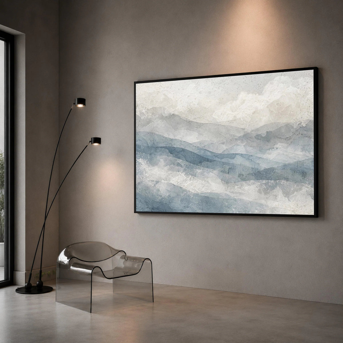 Soft Blue Waves Abstract Canvas, Serene Ocean Wall Art, Coastal Home Decoration, Modern Landscape Canvas, Ready to Hang Art Canvas Print Art