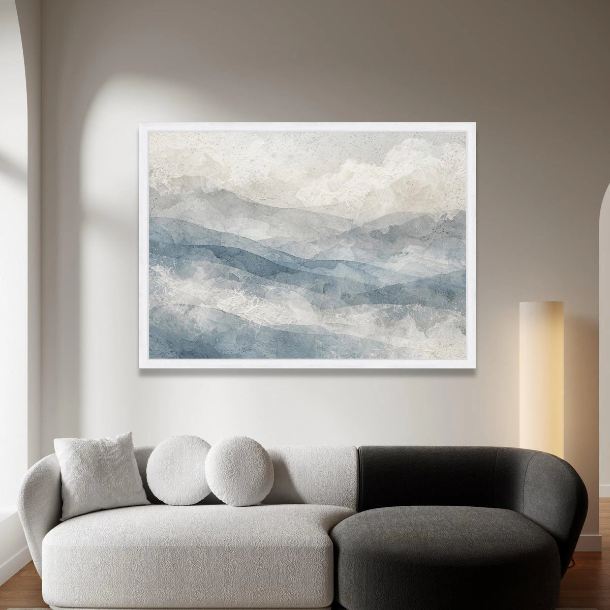 Soft Blue Waves Abstract Canvas, Serene Ocean Wall Art, Coastal Home Decoration, Modern Landscape Canvas, Ready to Hang Art Canvas Print Art