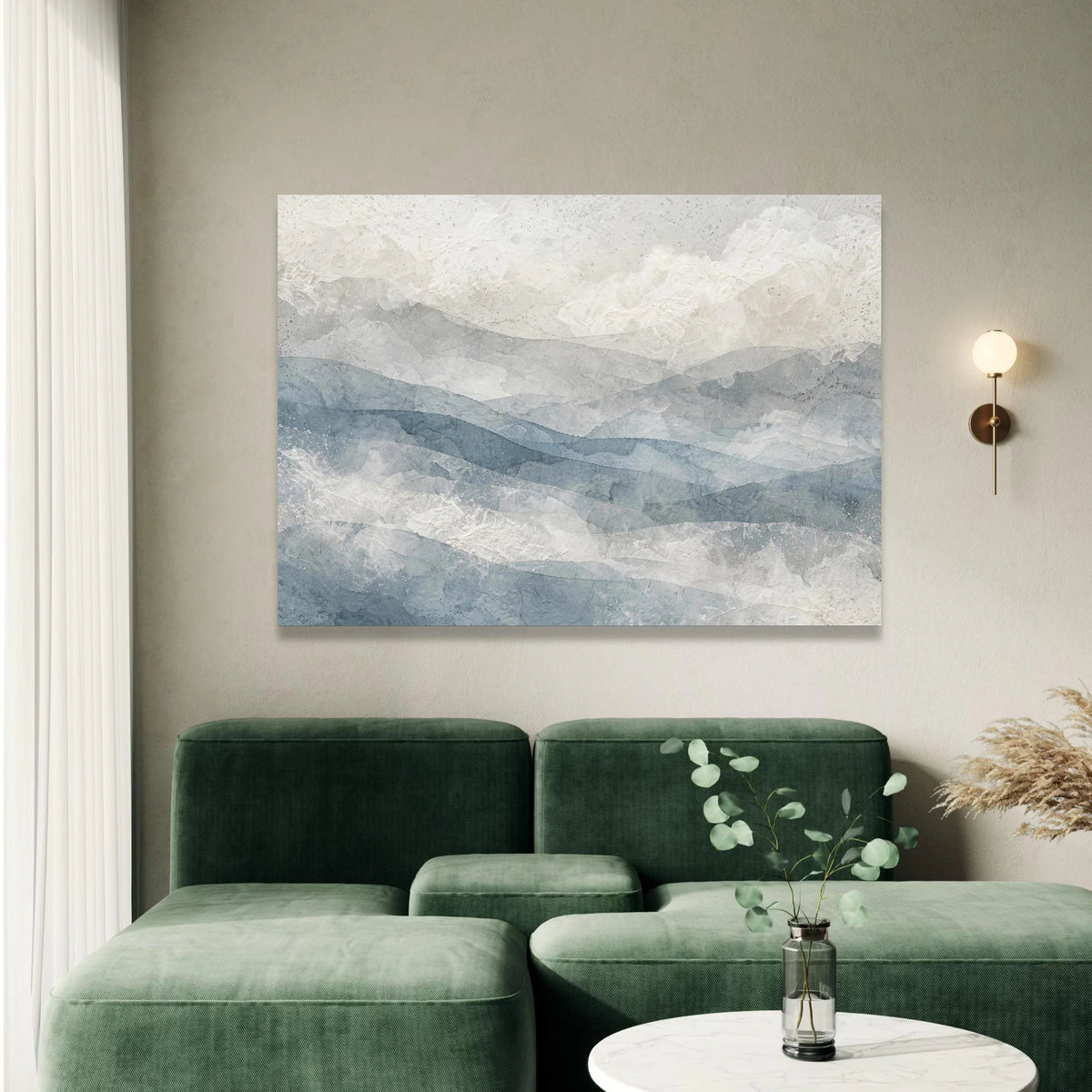 Soft Blue Waves Abstract Canvas, Serene Ocean Wall Art, Coastal Home Decoration, Modern Landscape Canvas, Ready to Hang Art Canvas Print Art