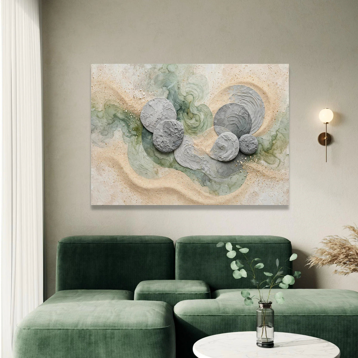 Abstract Natural Stone Circles Canvas, Earth Tone Wall Art, Modern Organic Design, Neutral Home Decoration, Minimalist Canvas Print Art